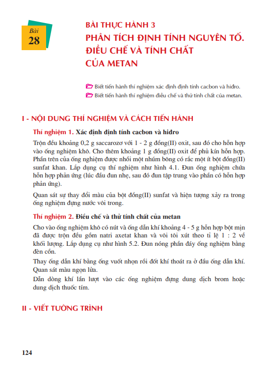 Bài 28: Bài thực hành 3: Phân tích định tính nguyên tố. Điều chế và tính chất của meta