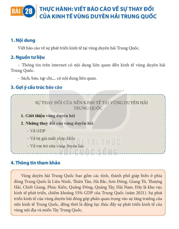 Bài 28: Thực hành: Viết báo cáo về sự thay đổi của kinh tế vùng duyên hải Trung Quốc
