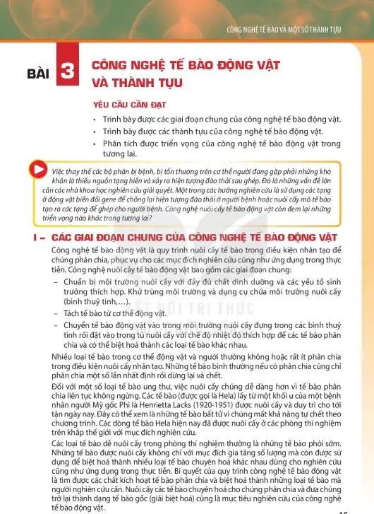 Bài 3: Công Nghệ Tế Bào Động Vật Và Thành Tựu