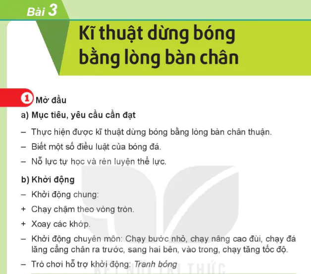 Bài 3: Kĩ thuật dừng bóng bằng lòng bàn chân - Chủ đề 2: Bóng đá