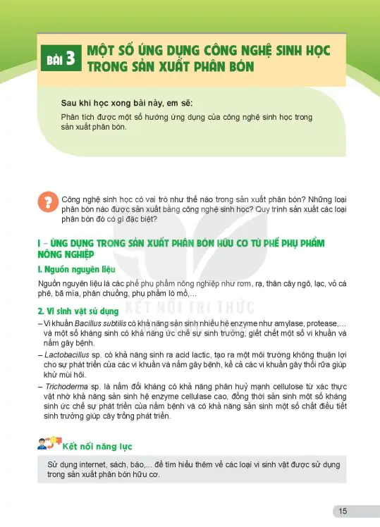 Bài 3: Một Số Ứng Dụng Công Nghệ Sinh học Trong Sản Xuất Phân Bón