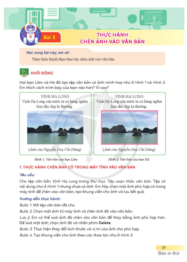 Bài 3: THỰC HÀNH CHÈN ẢNH VÀO VĂN BẢN