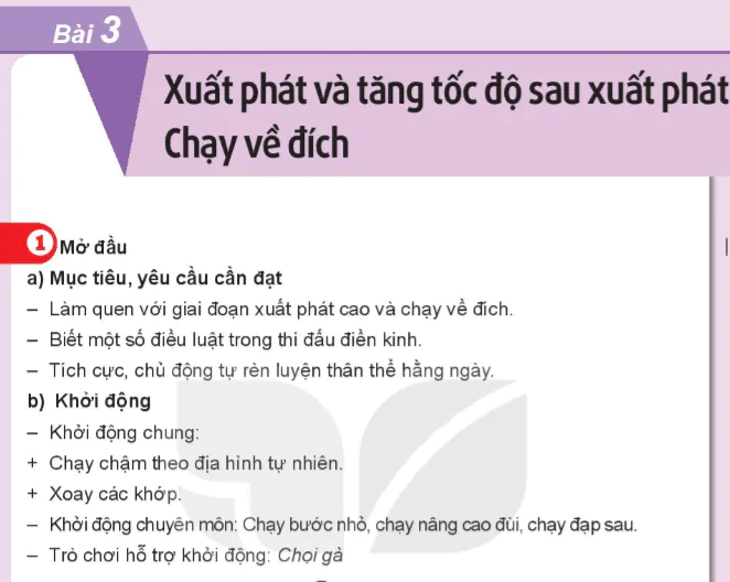 Bài 3: Xuất phát và tăng tốc độ sau xuất phát. Chạy về đích - Chủ đề 3: Chạy cự li trung bình