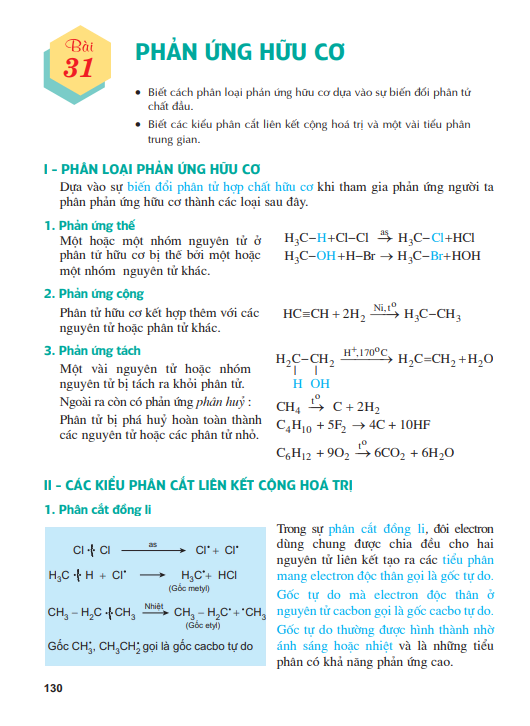 Bài 31: Phản ứng hữu cơ