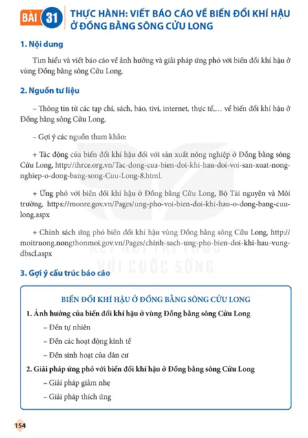 BÀI 31: THỰC HÀNH: VIẾT BÁO CÁO VỀ BIẾN ĐỔI KHÍ HẬU Ở ĐỒNG BẰNG SÔNG CỬU LONG