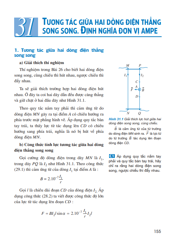 Bài 31:Tương tác giữa hai dòng điện thẳng song song. Định nghĩa đơn vị ampe