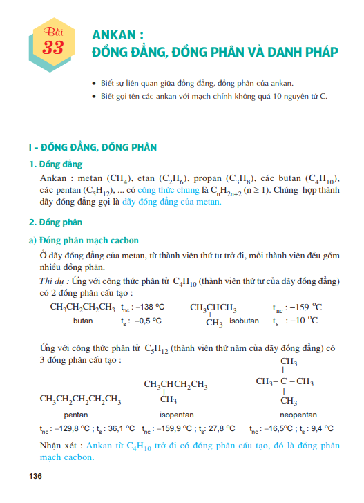 Bài 33: Ankan: Đồng đẳng, đồng phân và danh pháp