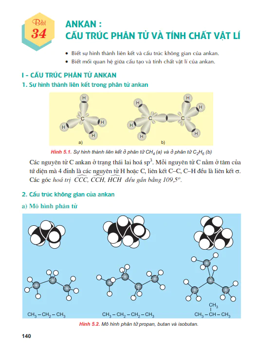 Bài 34: Ankan: Cấu trúc phân tử và tính chất vật lí