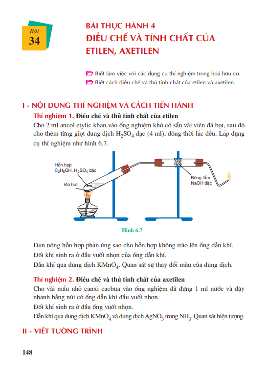 Bài 34: Bài thực hành 4: Điều chế và tính chất của etilen, axetilen