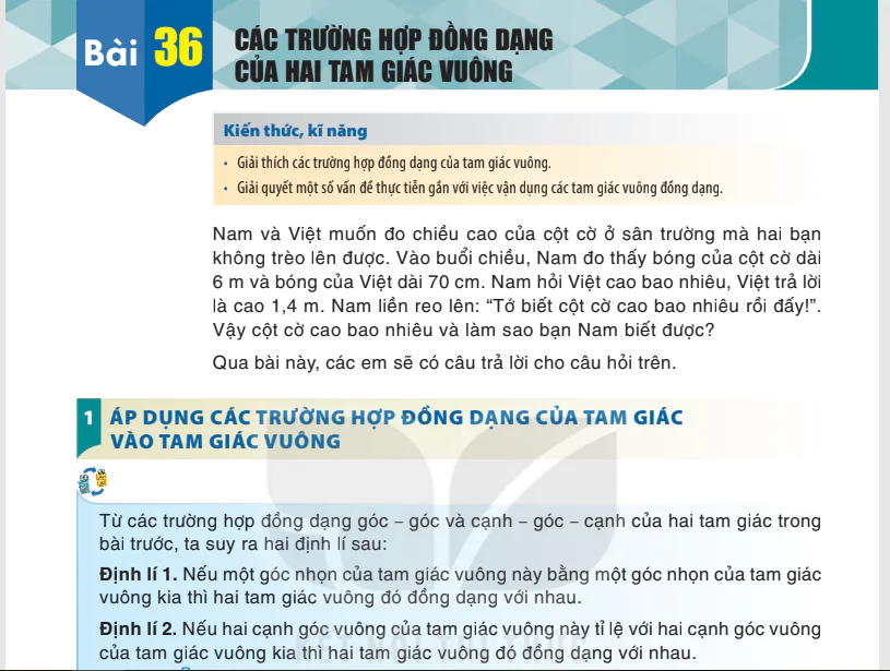 Bài 36: Các trường hợp đồng dạng của hai tam giác vuông