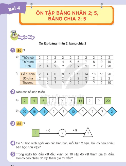 Bài 4: Ôn tập bảng nhân 2; 5, bảng chia 2;5