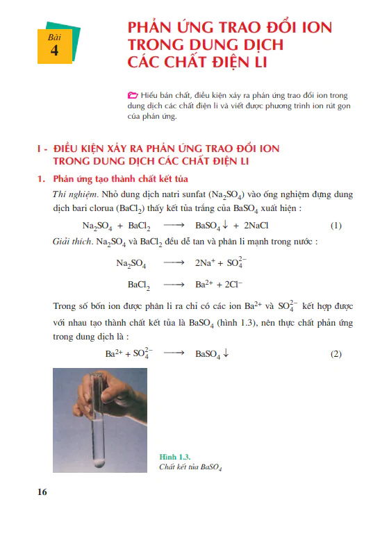 Bài 4: Phản ứng trao đổi ion trong dung dịch các chất điện li