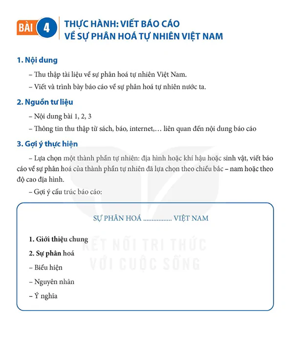 BÀI 4: THỰC HÀNH: VIẾT BÁO CÁO VỀ SỰ PHÂN HOÁ TỰ NHIÊN VIỆT NAM