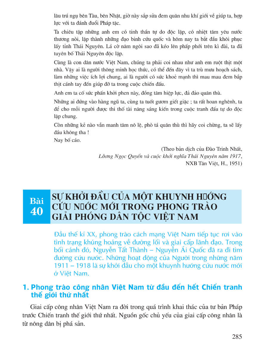 Bài 40: Sự Khởi Đầu Của Một Khuynh Hướng Cứu Nước Mới Trong Phong Trào Giải Phóng Dân Tộc Việt Nam