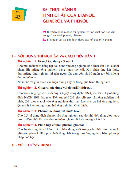 Bài 43: Bài thực hành 5: Tính chất của etanol, glixerol và phenol