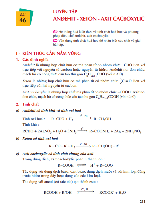 Bài 46 Luyện tập : Anđehit - Xeton - Axit cacboxylic