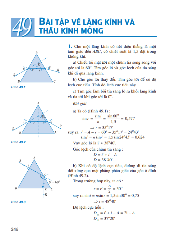 Bài 49: Bài tập về lăng kính và thấu kính mỏng