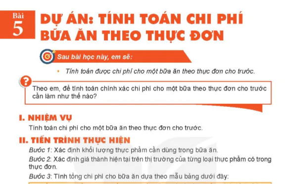 Bài 5: Dự án: Tính toán chi phí bữa ăn theo thực đơn