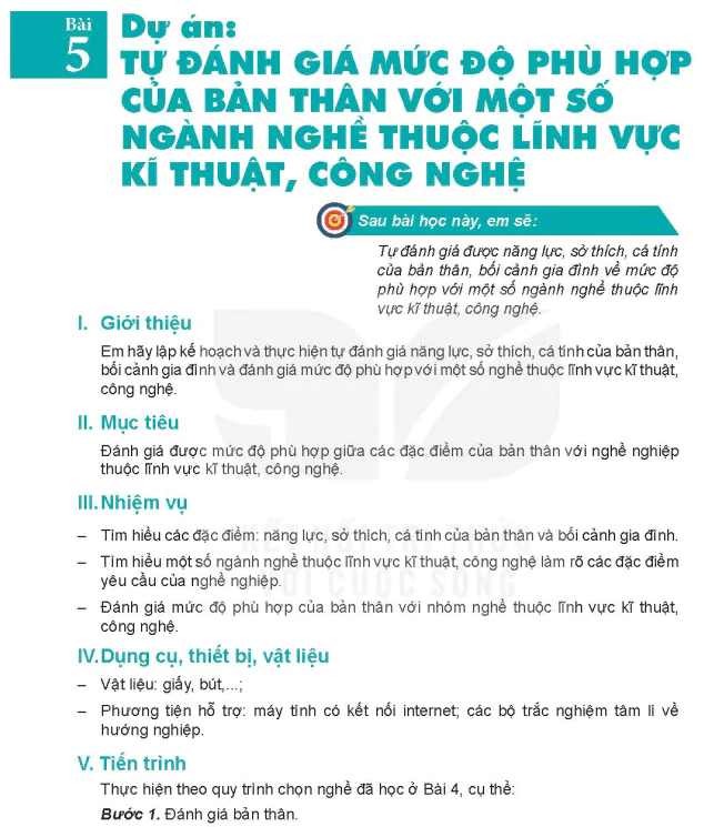 Bài 5: Dự án: Tự đánh giá mức độ phù hợp của bản thân với một số ngành nghề thuộc lĩnh vực kĩ thuật, công nghệ