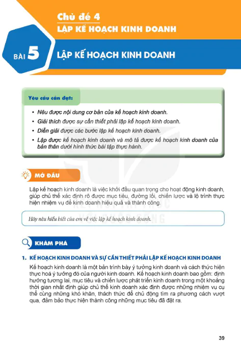 BÀI 5: LẬP KẾ HOẠCH KINH DOANH