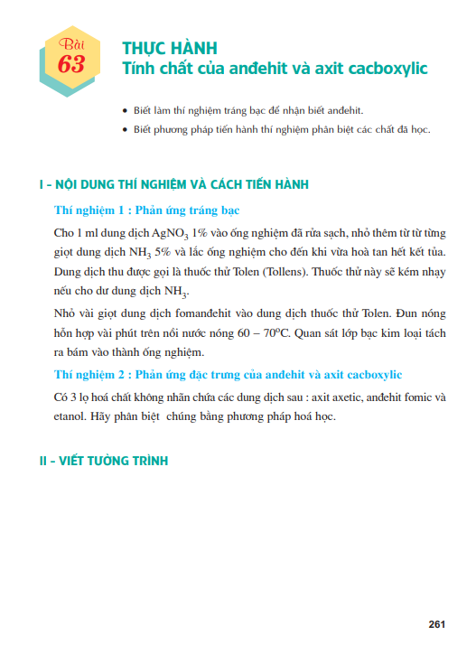 Bài 63: Thực hành Tính chất của anđehit và axit cacboxylic