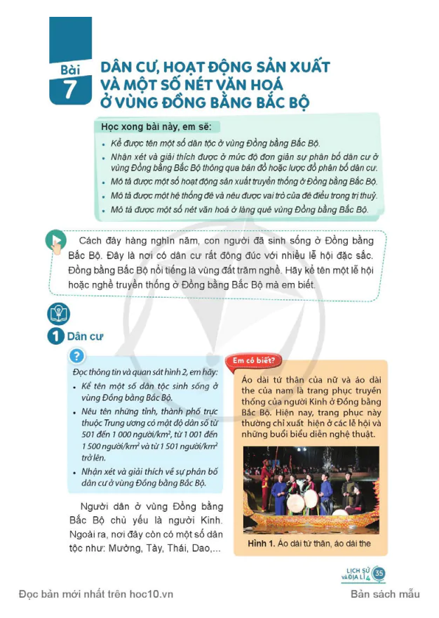 BÀI 7: DÂN CƯ, HOẠT ĐỘNG SẢN XUẤT VÀ MỘT SỐ NÉT VĂN HÓA Ở VÙNG ĐỒNG BẰNG BẮC BỘ