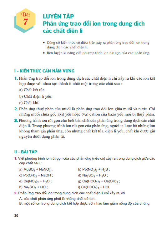 Bài 7: Luyện tập Phản ứng trao đổi ion trong dung dịch các chất điện li