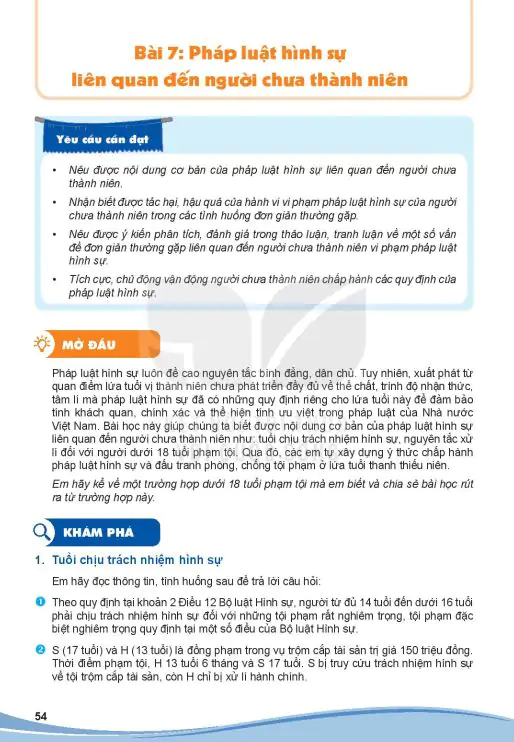 Bài 7: Pháp Luật Hình Sự Liên Quan Đến Người Chưa Thành Niên