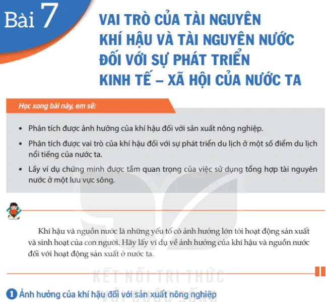 Bài 7: Vai trò của tài nguyên khí hậu và tài nguyên nước đối với sự phát triển kinh tế - xã hội của nước ta