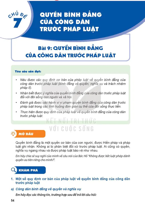 Bài 9: QUYỀN BÌNH ĐẲNG CỦA CÔNG DÂN TRƯỚC PHÁP LUẬT