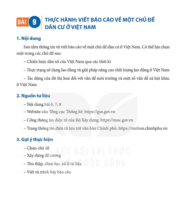 BÀI 9: THỰC HÀNH: VIẾT BÁO CÁO VỀ MỘT CHỦ ĐỀ DÂN CƯ Ở VIỆT NAM