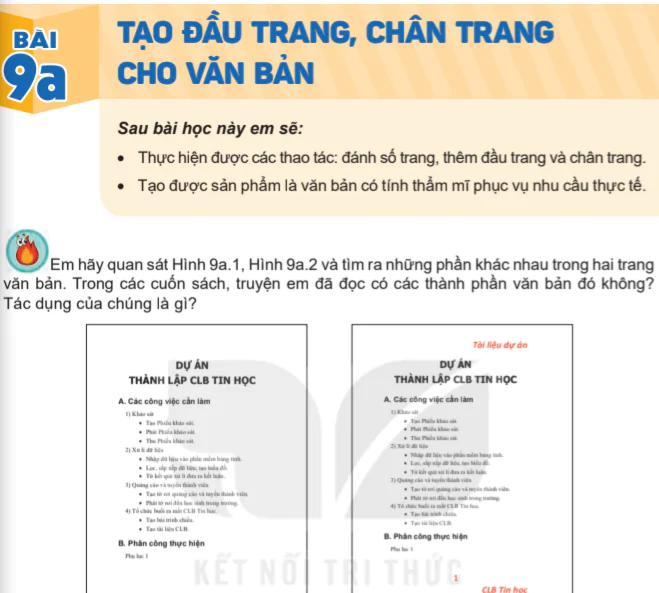 Bài 9a. Tạo đầu trang, chân trang cho văn bản