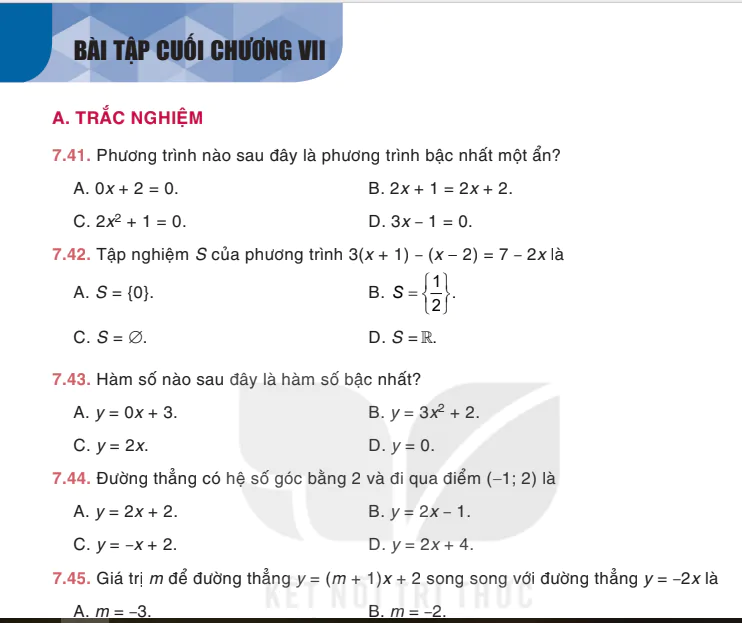 Bài tập cuối chương VII