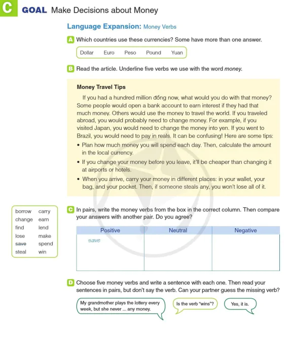 C GOAL: Make Decisions about Money