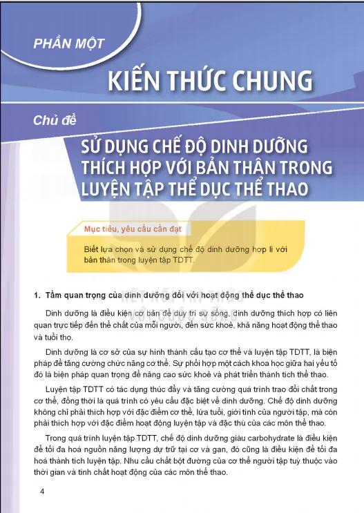 Chủ đề: Sử dụng chế độ dinh dưỡng thích hợp với bản thân trong luyện tập thể dục thể thao