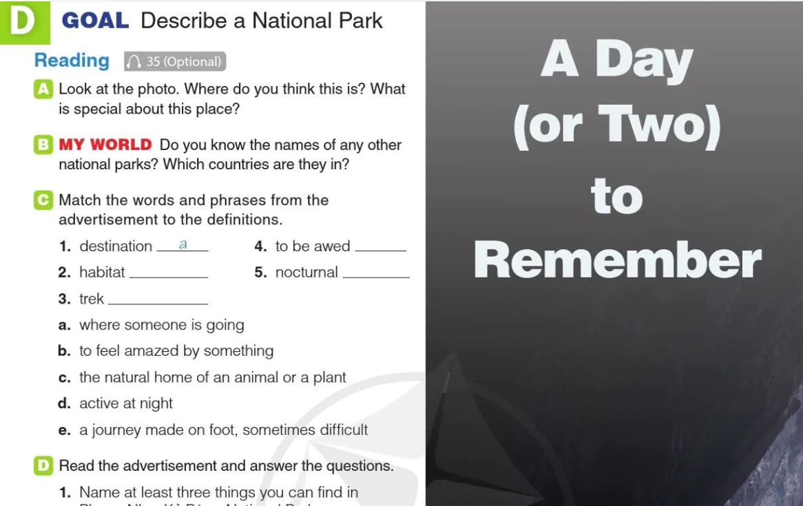 D GOAL: Describe a National Park