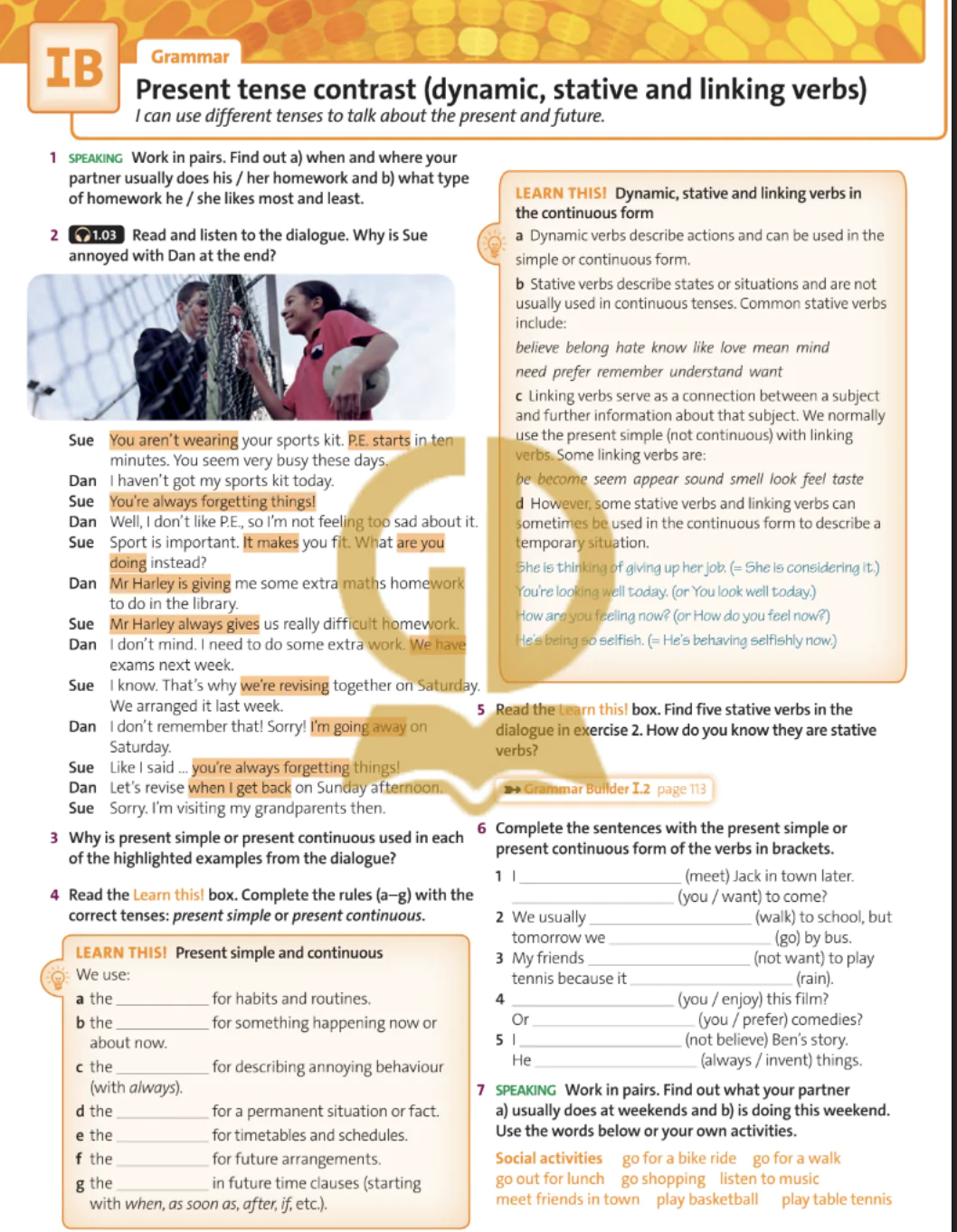 IB Grammar: Present tense contrast (dynamic, stative and linking verbs)