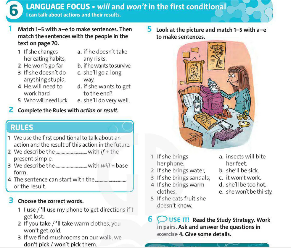 Language Focus: will and won't in the first conditional