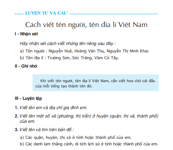 Luyện từ và câu: Cách viết tên người, tên địa lí Việt Nam