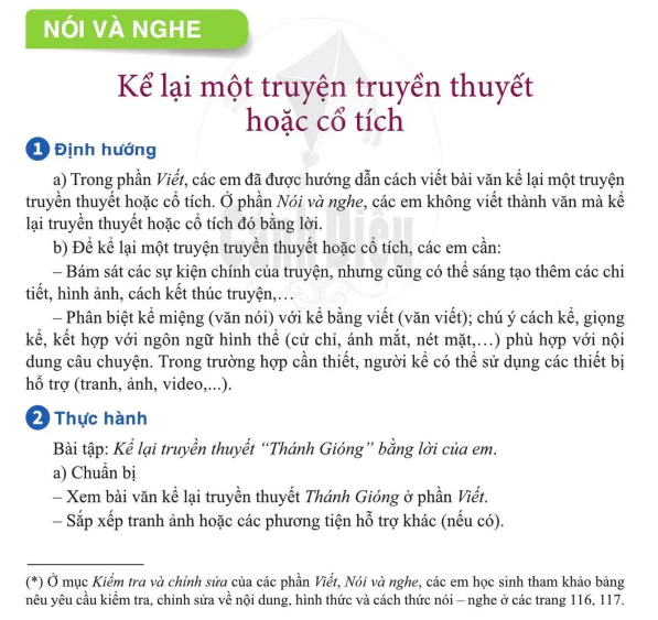 Nói và nghe: Kể lại một truyện truyền thuyết hoặc cổ tích