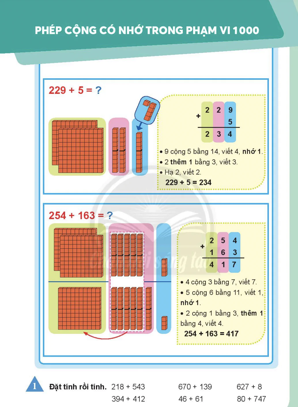 Phép cộng có nhớ trong phạm vi 1000