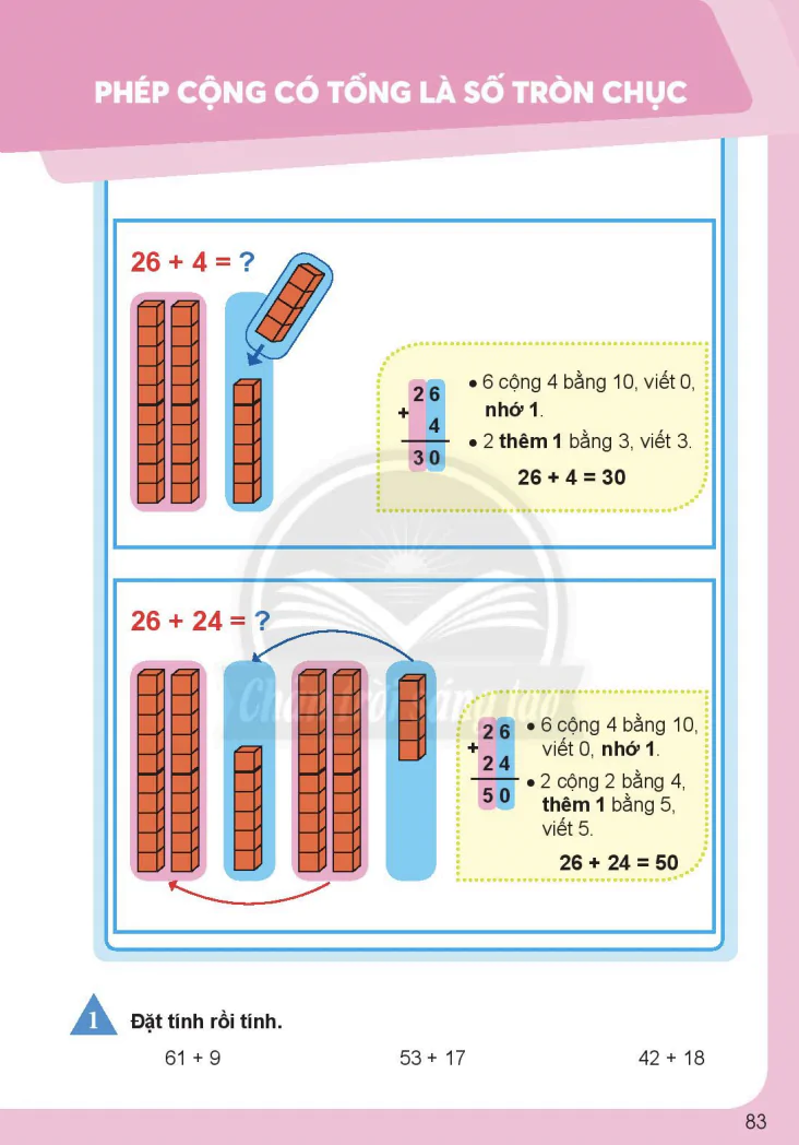 Phép cộng có tổng là số tròn chục