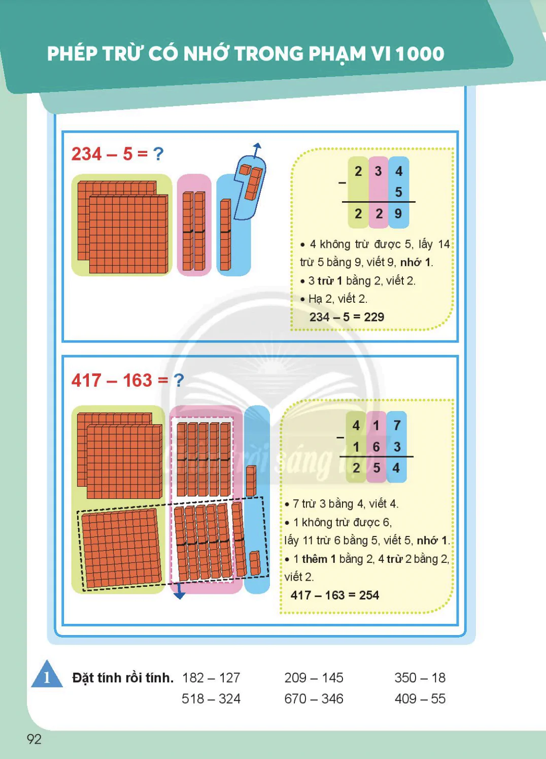 Phép trừ có nhớ trong phạm vi 1000