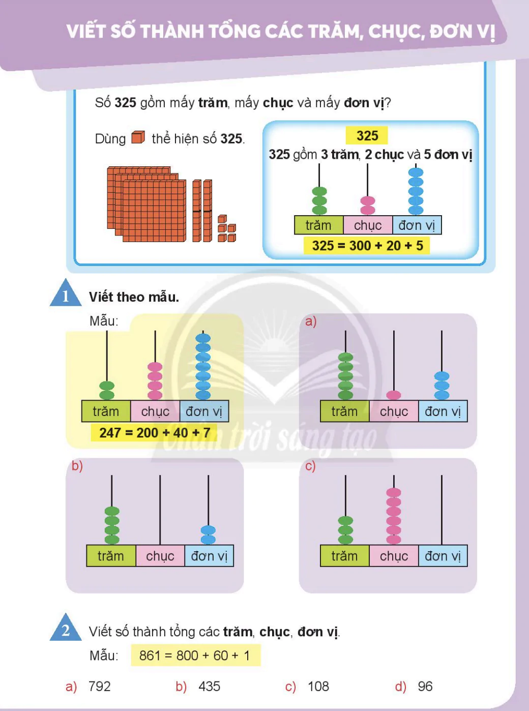 Viết số thành tổng các trăm, chục, đơn vị 