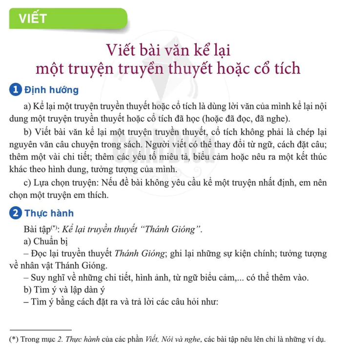 Viết: Viết bài văn kể lại một truyện truyền thuyết hoặc cổ tích