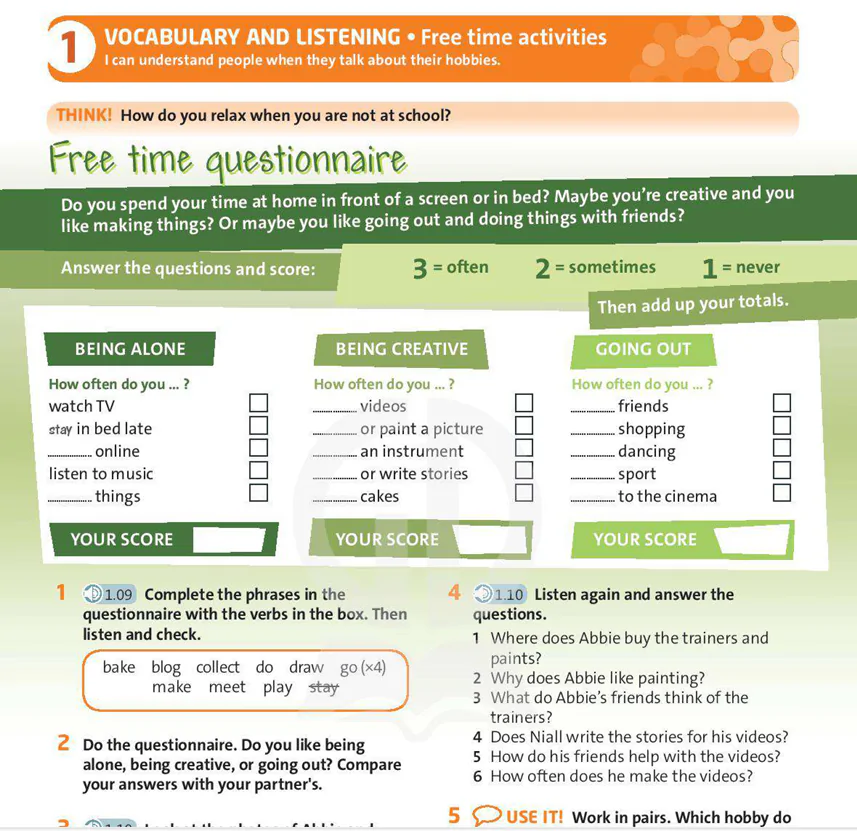 Vocabulary and listening: Free time activities