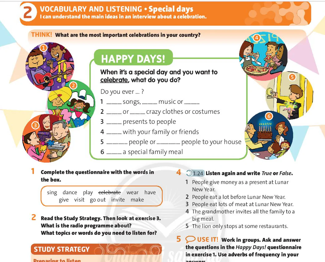 Vocabulary and listening: Special days